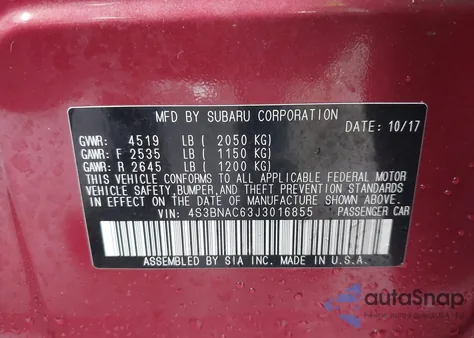 2018 Subaru Legacy 2.5I Premium from USA, damaged, VIN 4S3BNAC63J3016855